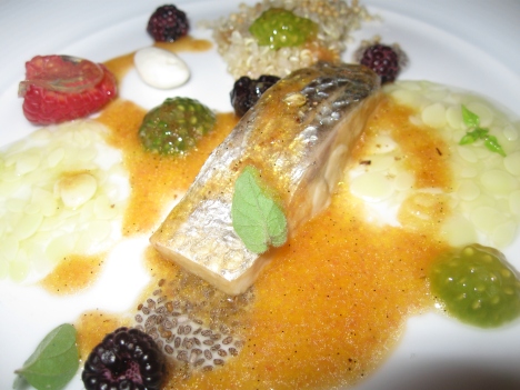 Mackerel with various seeds and berries